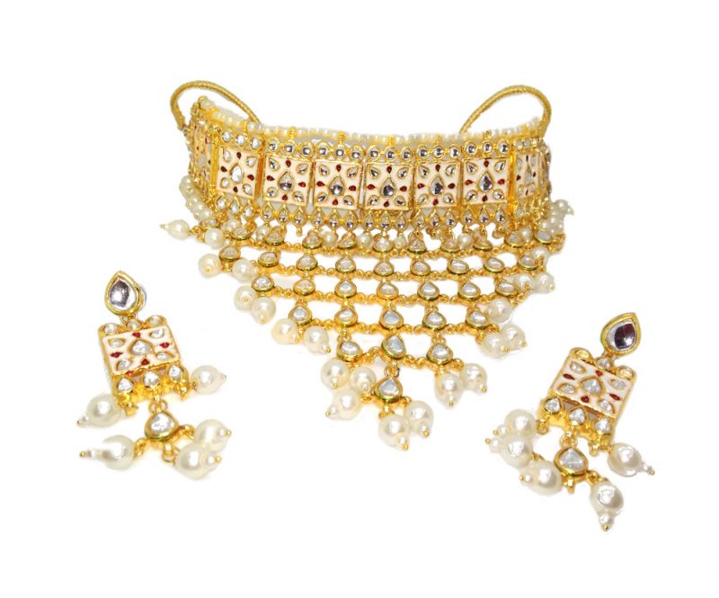 NA35 Daphne Wedding Wear White Meena Work Choker Set For Women