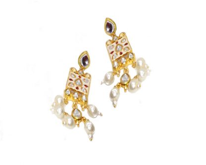 NA35 Daphne Wedding Wear White Meena Work Earring Set For Women