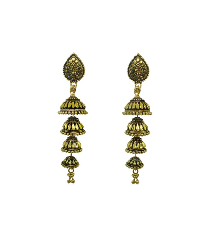 JM77 Daphne Frill Ethnic Party Wear Oxidixed Golden 4 Step Jhumki For Women & Girls