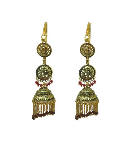 JM81 Daphne Indian Golden & Maroon Bollywood Earrings Jhumka Wedding Events For Women