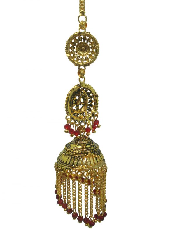 JM81 Daphne Indian Golden & Maroon Bollywood Earrings Jhumka Wedding Events For Women BACK VIEW