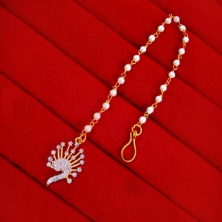 MAG96 Daphne Zircon Maang Tikka with Beautiful Pearl Chain for Women