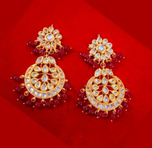 EM49 Daphne Golden Maroon Earring For Women Specially For Wedding