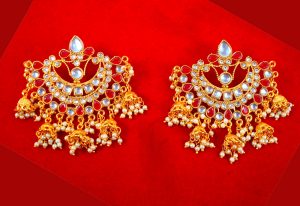 JM87 Daphne Gold Plated Red Ethnic Traditional Handmade Jhumki For Women