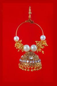 JH22 Daphne Charming Golden Jhumki With White Pearls For Wedding Event