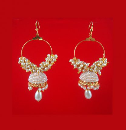 JH24 Daphne Classy White Light Weighted Pearl Drop Jhumki For Woman