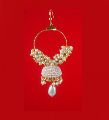 JH24 Daphne Classy White Light Weighted Pearl Drop Jhumki For Woman