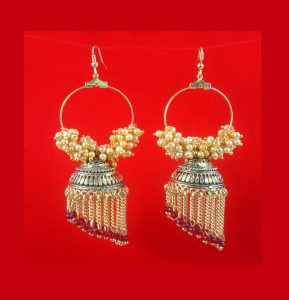 JH25 Daphne Golden Loop Maroon Bollywood Style Jhumki For Wedding Event