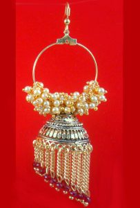 JH25 Daphne Golden Loop Maroon Bollywood Style Jhumki For Wedding Event