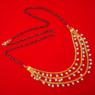 MN40 Daphne Handmade Golden Pearl Drop Three Line Mangalsutra For Woman