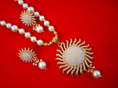 NA74 Daphne Sun Shaped White Beaded Necklace Earring For Woman