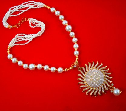 NA74 Daphne Sun Shaped White Beaded Necklace For Woman