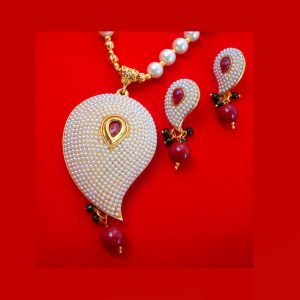 NA76 Daphne Leaf Shape White Beaded Necklace Earring For Woman