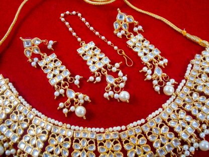 NK91B Daphne Wedding Wear Pearl Kundan Necklace Set with Maang Tikka Closer view