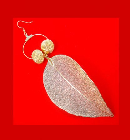 E81 Daphne Golden Trendy Leaf Hanging Earrings For Woman