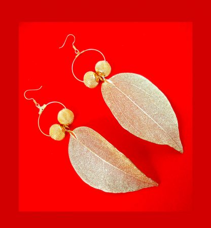 E81 Daphne Golden Trendy Leaf Hanging Earrings For Woman