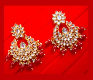 EM52 Daphne Kundan Earring Bridal Set With Maroon Bead Drops