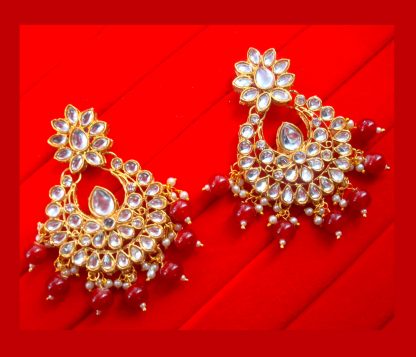 EM52 Daphne Kundan Earring Bridal Set With Maroon Bead Drops