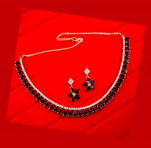 NK97 Daphne Elegant Black Stone Work Sleek Necklace Earring Especially For Valentine Day