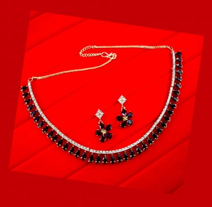 NK97 Daphne Elegant Black Stone Work Sleek Necklace Earring Especially For Valentine Day