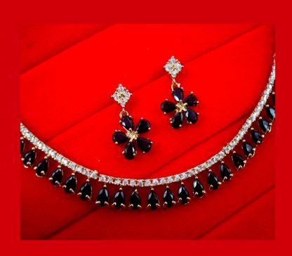 NK97 Daphne Elegant Black Stone Work Sleek Necklace Earring Especially For Valentine Day