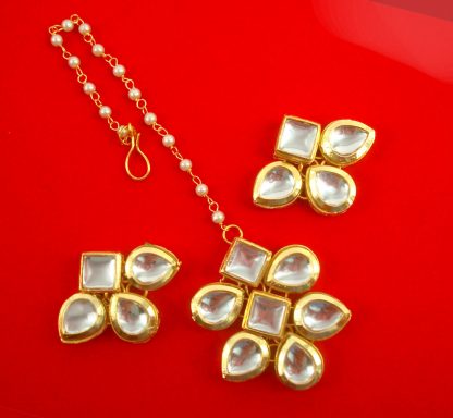 EM54 Daphne Designer Wedding Wear Premium Kundan Earring Maang Tikka For Woman