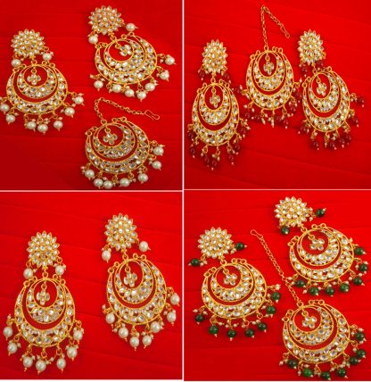 EM55 Daphne Wedding Wear Royal Look Chand Bali Style Earring Maang Tikka