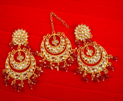 EM55R Daphne Wedding Wear Royal Look Chand Bali Style Earring Maang Tikka