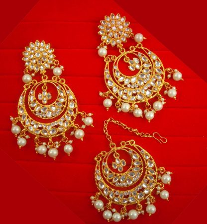 EM55W Daphne Wedding Wear Royal Look Chand Bali Style Earring Maang Tikka