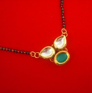 MN73 Daphne Newly Launched Daily Wear Green Kundan Handmade Mangalsutra 