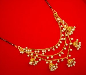 MN77 Daphne Royal Stylish Three Line Mangalsutra With Hanging Jhumki