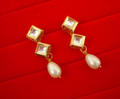 N12 Daphne Designer Kundan Classy Light Weight Kundan Earring With Pearl Drop