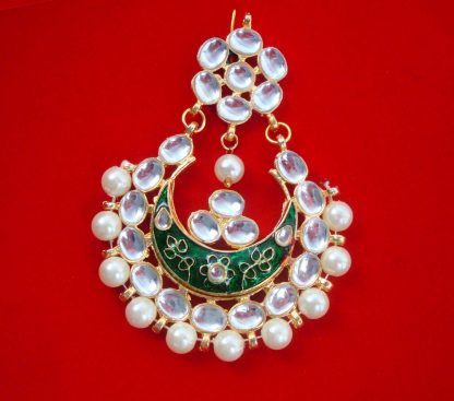 JH51 Daphne Wedding Wear Green ChandStyle Stone Kundan Earring With Pearl