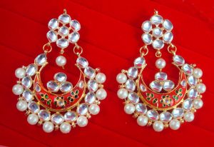 JH52 Daphne Wedding Wear Maroon Stone ChandStyle Earring With Pearl