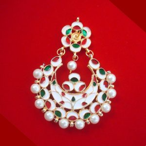 JH52 Daphne Wedding Wear Maroon Stone ChandStyle Earring With Pearl