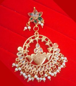 JH53 Daphne Wedding Wear Golden Plated Kundan Green Earring With Hanging Pearl Drop