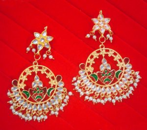 JH54 Daphne Wedding Wear Golden Plated Kundan Maroon Green Earring With Hanging Pearl Drop