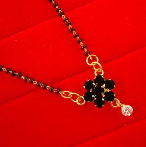 MN79 Daphne Daily Wear Stylish Flower Black Pendant Mangalsutra For Woman 