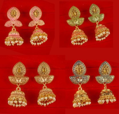 Daphne Wedding Wear Unique Leaf Shape Earring With Round Hanging Jhumki