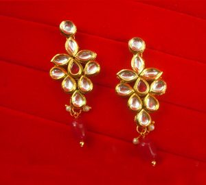 EK20 Daphne Royal Look Kundan Earring With Maroon Hanging Stone