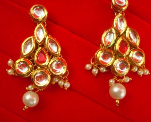 EK20W Daphne Royal Look Kundan Earring With White Hanging Stone For Girls