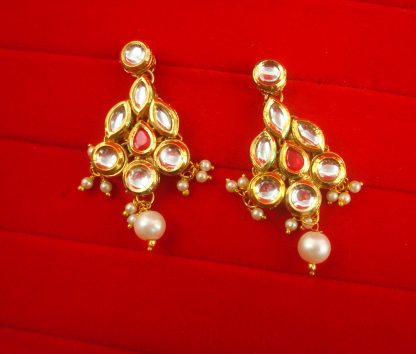 EK20W Daphne Royal Look Kundan Earring With White Hanging Stone For Girls