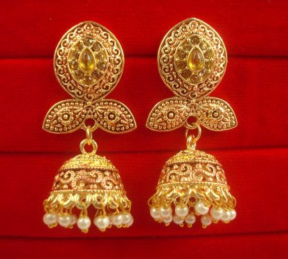 JH55D Daphne Wedding Wear Leaf Shape Earring With Round Hanging Jhumki