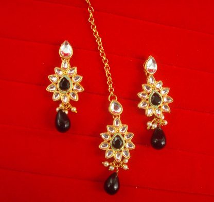 JH64BG Daphne Light Weight Wedding Wear Hanging Earring MAang tikka For Woman (2)