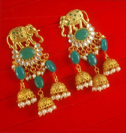 JH66G Daphne High Quality Stylish Elephant Pearl Jhumki Earrings for Women and Girls