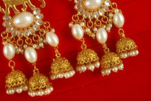 JH66W Daphne White Stylish Elephant Pearl Jhumki Earrings for Women and Girls