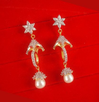 JH67 Daphne Preumiun Unique Zircon Hanging Party Wear earring With Pearl Drop