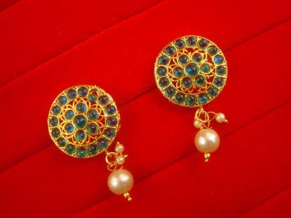 NH16F Daphne Punjabi Style Golden White Wedding Wear Round Earrings For Bridals