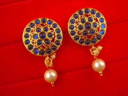 NH16Z Daphne Punjabi Style Golden White Wedding Wear Round Earring For Bridals