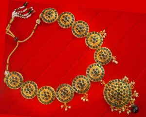 NH17F Daphne Golden White Wedding Wear Punjabi Style Round Pearl Necklace